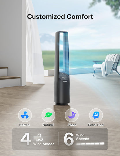 PELONIS 40" Smart Bladeless Fan for Bedrrom - Tower Fan, Alexa/Google/WiFi, DC Motor, 6 Speeds, 4 Modes, Remote, 7H Timer, 90° Oscillation, Safe for Home and Office