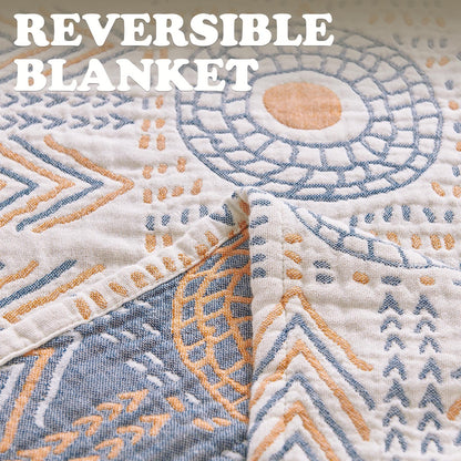 jinchan Boho 100% Cotton Muslin 50x60 Throw Blanket Lightweight 4-Layer Orange Multi Reversible Blanket Washable Breathable Decorative Geometric Striped Pattern Soft Comfy for Couch Bed All Seasons