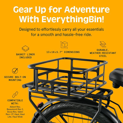 Retrospec EverythingBin Ebike Rear Basket, Large Rear Basket for Electric Bike 13x18x5.7 Easy Mounting, Strong, Durable, Weather Resistant Steel