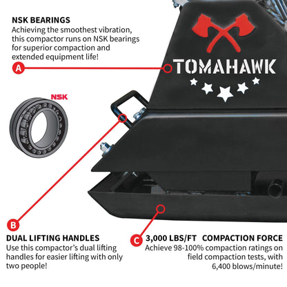 Tomahawk 5.5 HP Honda Vibratory Plate Compactor Tamper for Ground, Gravel, Dirt, Asphalt, Compaction GX160 Engine