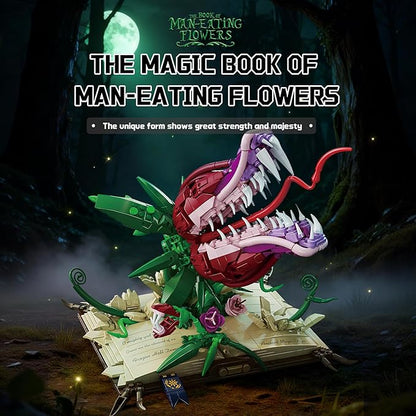 Piranha Plant Building Set for Adults Horror Shop of Cannibal Little Flower Model with Openable Mouth &amp Magic Base Book Gift for Tv Film Fans