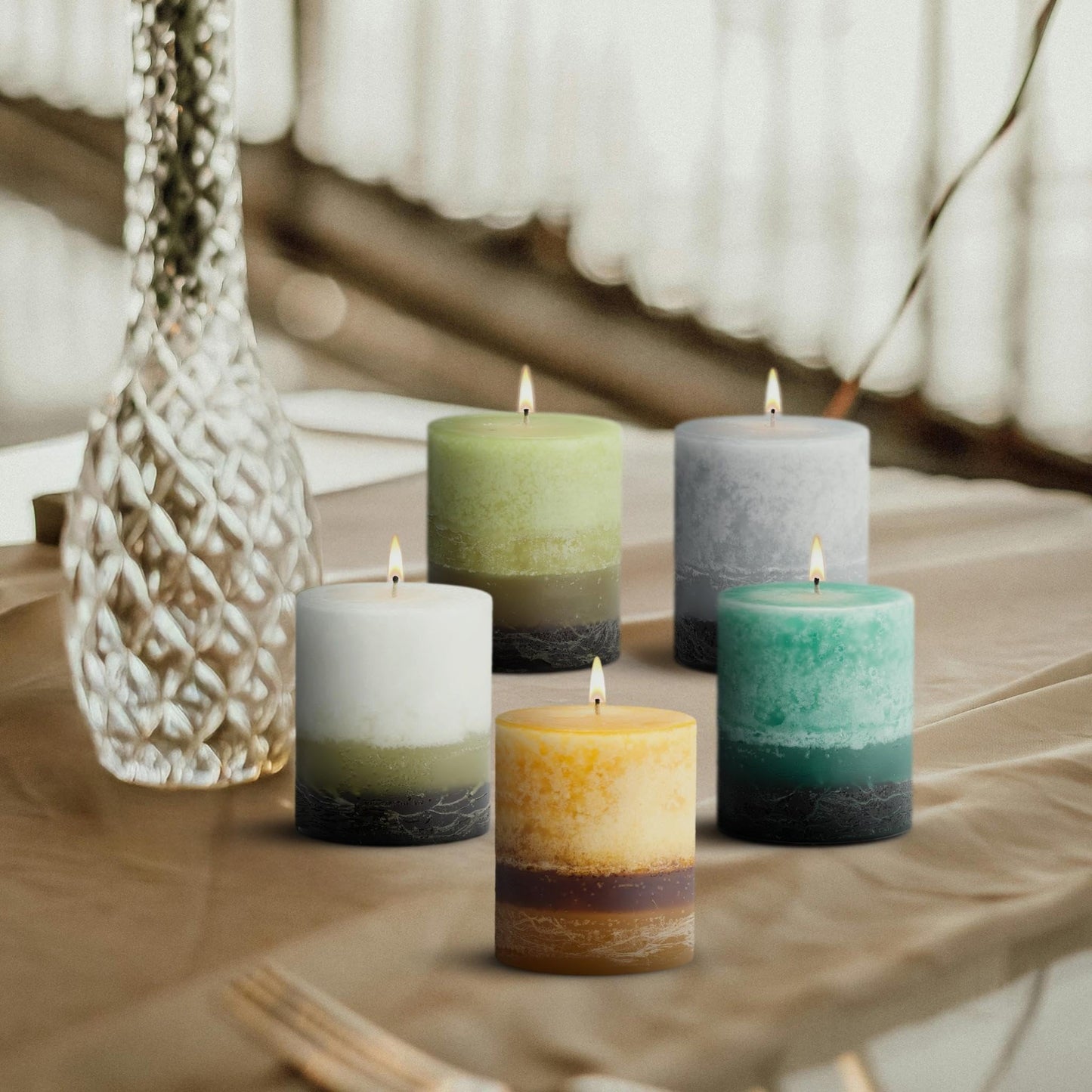 3x3 Scented Pillar Candle – White Tea & Ginger Root, Fresh Clean Fragrance with Warm Spice Notes, Clean Burn Decorative Pillar Candle for Home Décor & Gifting