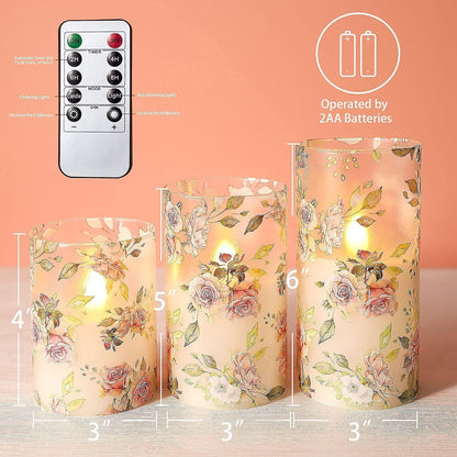 MELTONE Rose Flameless Candles Love Theme Glass Pink LED Candles with Remote - Home Wedding Bedroom Room Christmas Valentine's Day Decor - Set of 3