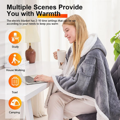 Wearable Heated Throw Blanket Electric Shawl ,Christmas Birthday Gifts for Grandma,Gift for Mom and Elderly Women,Heated Robe Poncho Blanket Hoodie for Adult, 5-Position Timer 10-Heating Levels,Grey