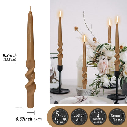 Taper Candle Spiral Candlesticks Brown Twisted Candles Long Unscented Candle Sticks Smokeless Tapered Candles for Dinner Wedding Home Table Decor Housewarming