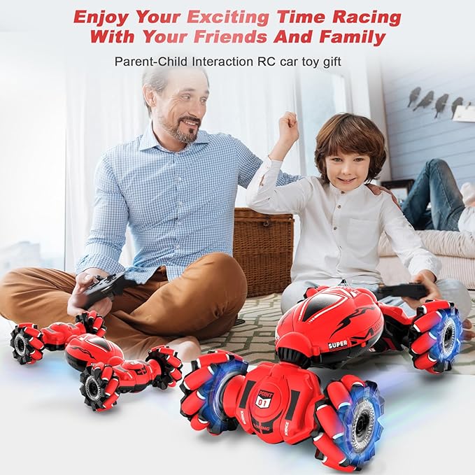 RC Car Toys for Boys Girls 6-12 Birthday Xmas Gifts for 6 7 8 9 10 11 12 Years Old Gesture Sensing RC Stunt Car with Lights Music 2.4GHz 4WD Hand Remote Control 360° Rotate All-Round Drift