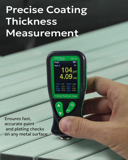 Digital Coating Thickness Gauge CM-218 Best Mil/Micron Paint Depth Meter for Car and Industrial (Resolution 0.01mils) (Fe/Al)
