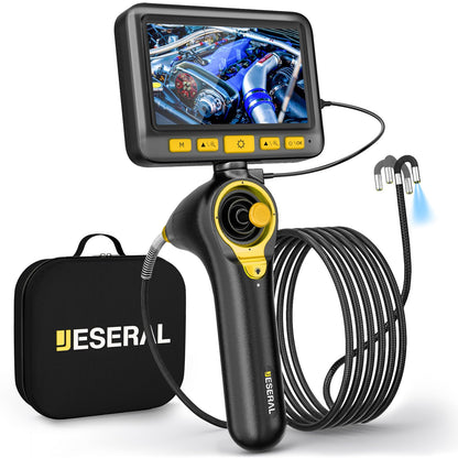 360°Articulating Borescope Camera - JESERAL 5" HD 1080P Inspection Camera Screen with 6 Light, Endoscope with 6.2mm IP67 Waterproof Probe, 3X Zoom 4-Way Borescope Engine with 1M Flexible Cable