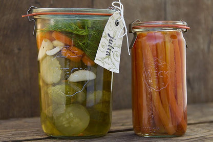 Weck Canning Jars 743-25.3 fl. oz Weck Mold Jars - Eco-Friendly Canning Jar - Storage for Food, Yogurt with Air Tight Seal and Lid - 3/4 Liter Tall Jars Set - Set of (2 Jars with Wooden Lids)