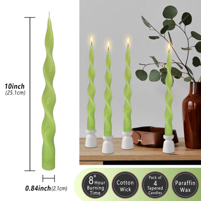 Sage Green Thin Candlesticks Spiral Taper Candle Twisted Candle Sticks 10 INCH Unscented Tapered Candles Smokeless Candles for Summer Rural Farmhouse Style Dinner Home Decor Party Wedding