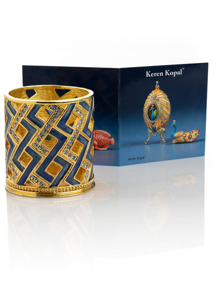 Blue Decorated Candle Holder