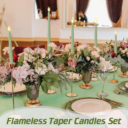 Rossesay 24 Pcs Flameless LED Taper Candles Battery Operated Candle 8.5", 9.65", 10.8", 12.8" Flameless Candlesticks Flickering for Christmas Church Wedding Indoor Decoration(Classic, Rat Tail Green)