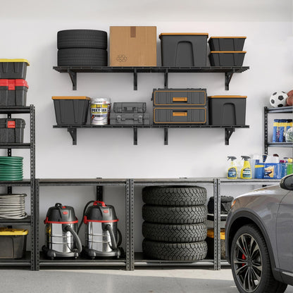 Jusgym 4 Pack Heavy Duty Garage Wall Shelving Set (2x3ft), Wall Mounted Garage Shelves 1400lbs Capacity, 24"x72" Shelf Storage Rack Floating Shelves, Black