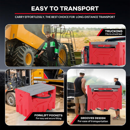 52 Gallon Portable Diesel Fuel Tank with 12V Pump, Auto Shut-Off Nozzle, 15Ft Hose & 360° Swivel, Heavy-Duty HDPE Diesel Transfer Tank for Trucks, Farm, Generator, Construction - Red Box