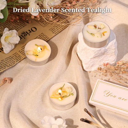Jasmine Scented Tealight Candles 16 Pack - 4-Hour Palm Wax White Tea Lights, Plant Dried Flower Scented Tea Candle (Paraffin-Free), Votive Candles for Home/Yoga/Bath/Meditation