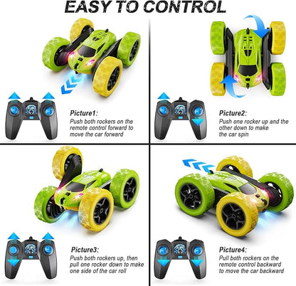 Remote Control Car RC Car Toys for 6-12 Year Old Boys Off Road RC Stunt Car 4WD 360° Rotating Remote Control Car for Kids Boys Girls Gifts for Birthday Christmas Yellow&ampGreen