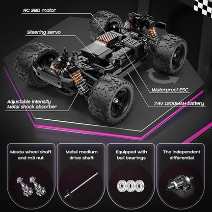 YESHIN 1:18 Waterproof Pink RC Car Toys 4X4 All Terrain Hobby Remote Control Truck with 2 Rechargeable Batteries Toy Vehicle Gift for Adults