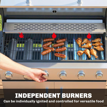 Outsunny 6 Burner Propane Gas Grill with Side Burner, 63,000 BTU Stainless Steel Barbecue Grill with Cast Iron Grates, Wheels, Warming Rack, Side Tables, Cabinet for Outdoor Kitchen, Backyard Barbecue