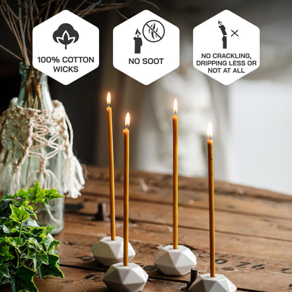 Danilovo Thin Taper Beeswax Candles - Honey-Scented, Decorative Candles Ideal for Birthday Decoration or Church Prayers - Yellow Drip Free, Tall & Smokeless Pack of 50 pcs, 7.3 x 0.24 inch