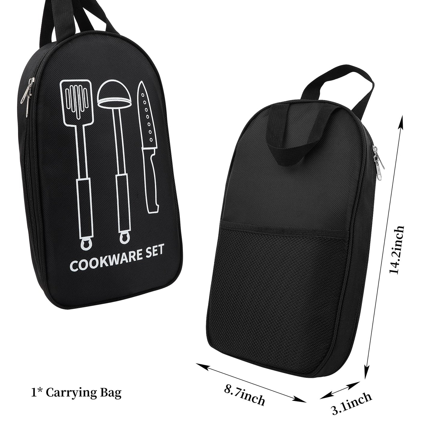 Camping Cooking Utensils Set, Stainless Steel Grill Tools, Camping BBQ Cookware Gear and Equipment for Travel Tenting RV Van Picnic Portable Kitchen Essentials Accessories (Black-16 PCS)