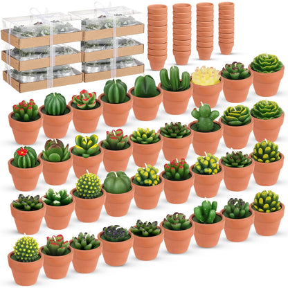 Shihanee 36 Pcs Succulent Cactus Tealight Candles with Mini Terracotta Pots, Spring Decor, Fiesta Cinco De Mayo Party Decorations, Mexican Party Favors, Baby Shower Wedding Table Decor(Red)