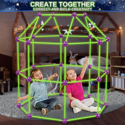 V-Opitos 140 Pack Glow in The Dart Fort Building Kits for Kids Age 4 5 6 7 8+ Years Old STEM Building Toys for DIY Castles Tunnels Ideal Christmas Birthday Gifts for Boys &amp Girls