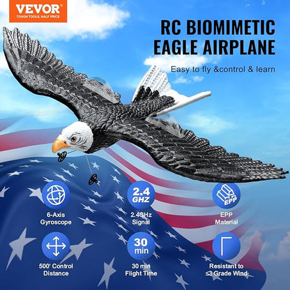 VEVOR RC Plane 2.4GHZ 2 Channel RC Airplane with 6-Axis Gyro Stabilizer&amp2 Batteries Ready to Fly Eagle Aircraft Plane Toy RC Glider for Adults Beginners Kids Birthday/Xmas Gift