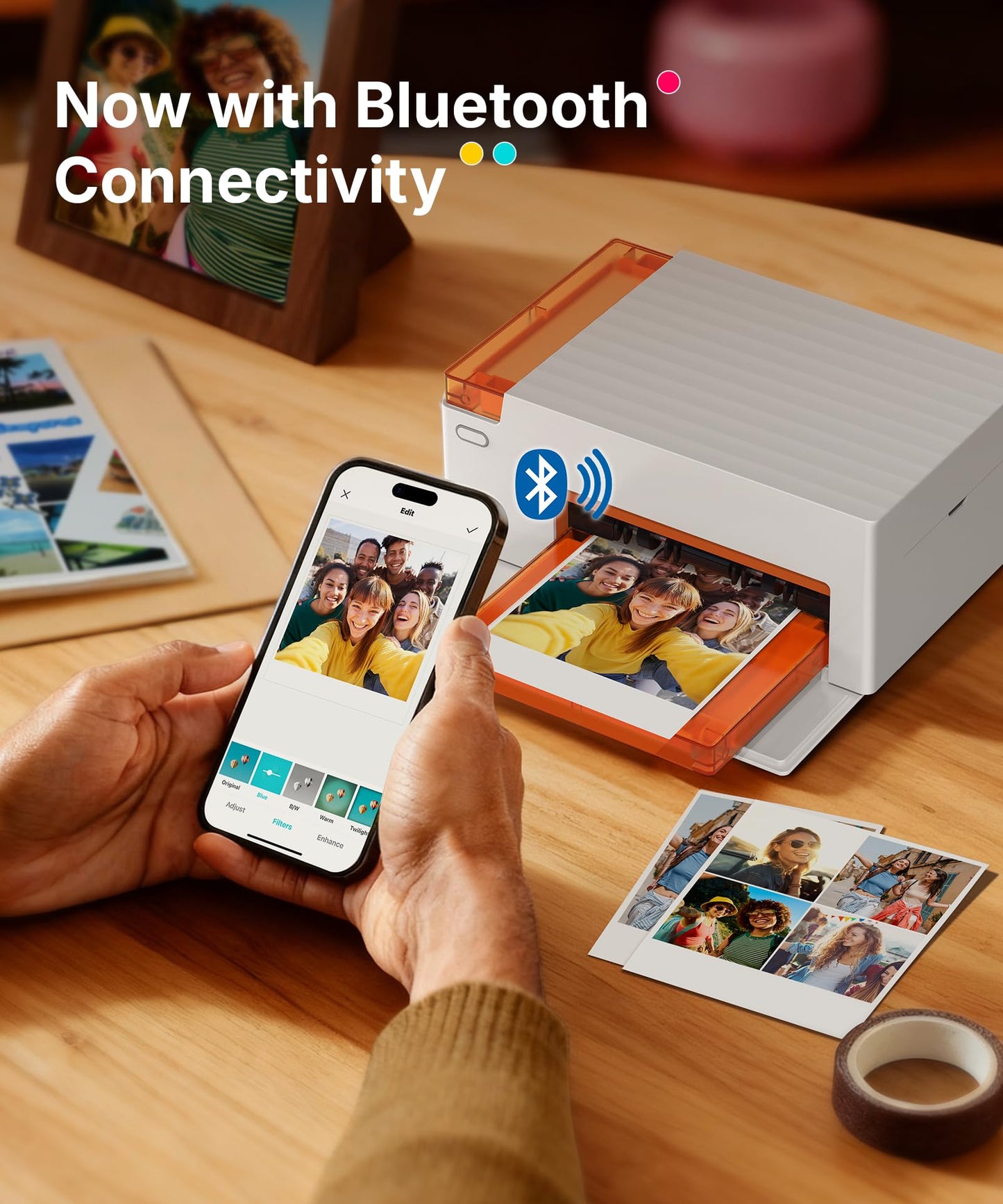 Liene Amber M110 Bluetooth Photo Printer 80 Sheets, Portable Photo Printer for iPhone, Thermal Dye Sublimation, Picture Printer 60 Sheets 4x6 Paper & 20 Sheets 3" Square Sticker Paper & 2 Cartridges