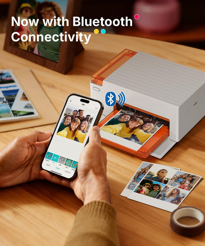 Liene Amber M110 Bluetooth Photo Printer 80 Sheets, Portable Photo Printer for iPhone, Thermal Dye Sublimation, Picture Printer 60 Sheets 4x6 Paper & 20 Sheets 3" Square Sticker Paper & 2 Cartridges