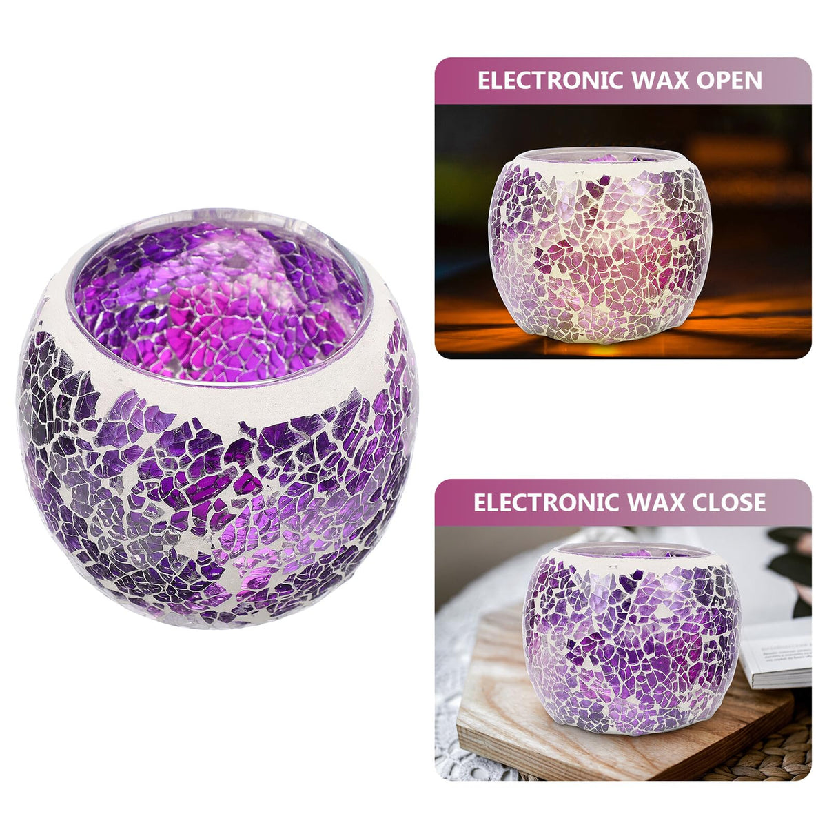 Alasum European Mosaic Glass Candlestick Holder, Purple Romantic Candlelight Dining Table Candle Holder for Home and Restaurant Decor