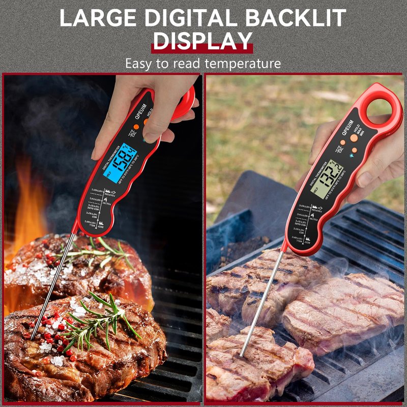 QPEUIM Meat Thermometer Digital Instant Read Thermometer Waterproof Food Thermometer with Backlight & Calibration for Grill and Cooking Turkey BBQ