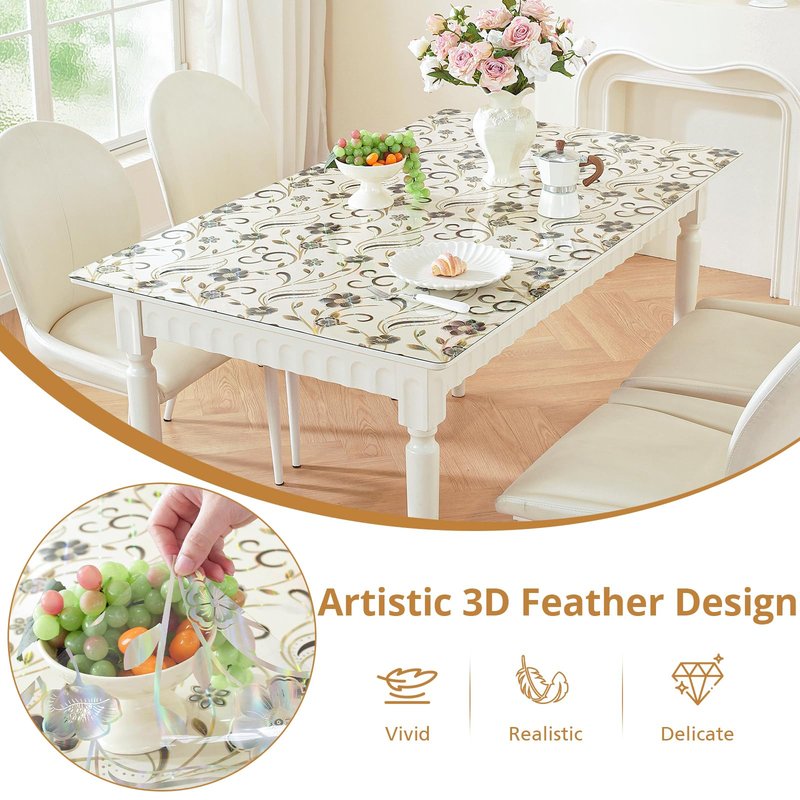 LovePads Feather Table Protector 24 x 48 Inch, 1.5mm Thick Plastic Table Cover, Waterproof Vinyl Tablecloth Rectangular Desk Protector Mat for Kitchen, Dining Room & Coffee Tabletop