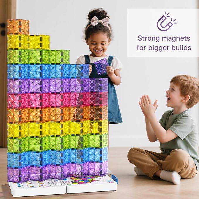 100Pcs Premium Magnetic Tiles Toys Set with Sturdy Iron Case STEM Educational Building Blocks for Kids Ages 3-5 4-8 Montessori Sensory Toys Creative Birthday Gifts for Toddler Boys &amp Girls