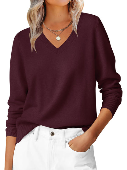 ANRABESS Womens Long Sleeve V Neck Sweaters 2025 Fall Casual Classic Soft Loose Fit Basic Pullover Jumper Top