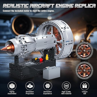 Motorized Turbofan Engine Building Blocks Realistic Aircraft Engine Building Set Jet Engine Replica with Motor Simulating Real Operation STEM Educational Toy &amp Aviation Gift 808Pcs