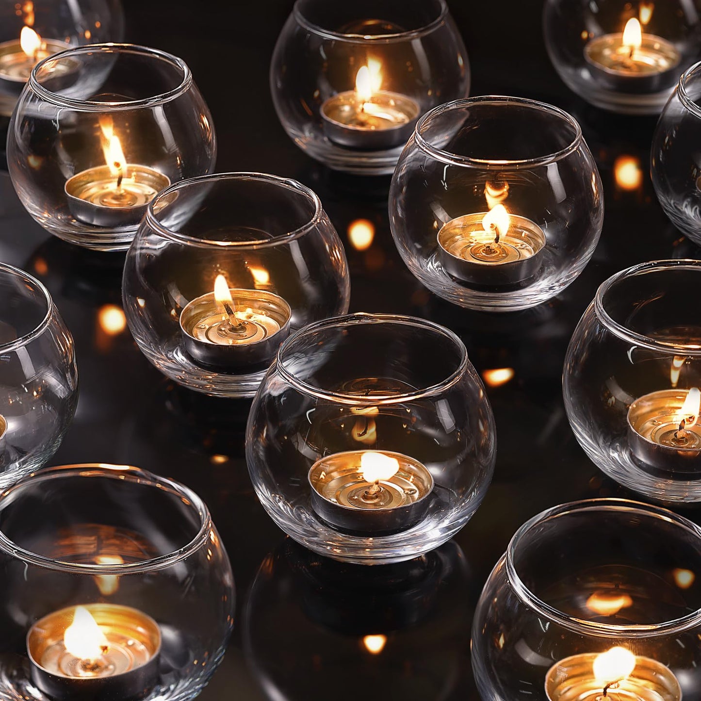 LAMORGIFT 12 Pcs Tealight Candle Holder- Round Clear Candle Centerpieces for Tables, Wedding Shower, Bridal Shower Table Decorations