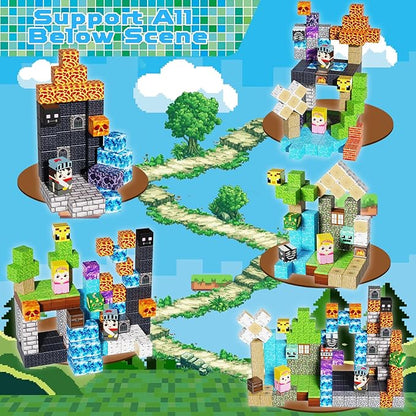 150PCS Magnetic Blocks - Magnet Building Blocks Stacking Magents Cubes Toys Forest Dark Castle Set STEM Montessori Sensory Toys for Kids Boys and Girls Ages 3 4 5 6 7 8 9 10 Easter Birthday Gifts