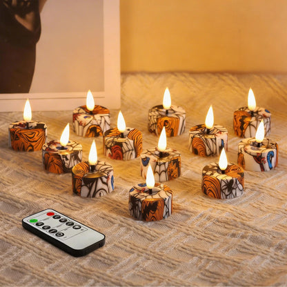 Eywamage Flameless LED Tealights with Remote Set of 12, Cool Pattern Battery Tea Votive Candles Holiday Gift