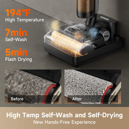 DREAME H12 Pro FlexReach Wet Dry Vacuum Cleaner, 0 Tangle Cordless Vacuum Mop All-in-One for Hard Floors, 180° Lie-Flat Floor Cleaner Machine with 194°F Hot Self-Cleaning, 50Mins Runtime