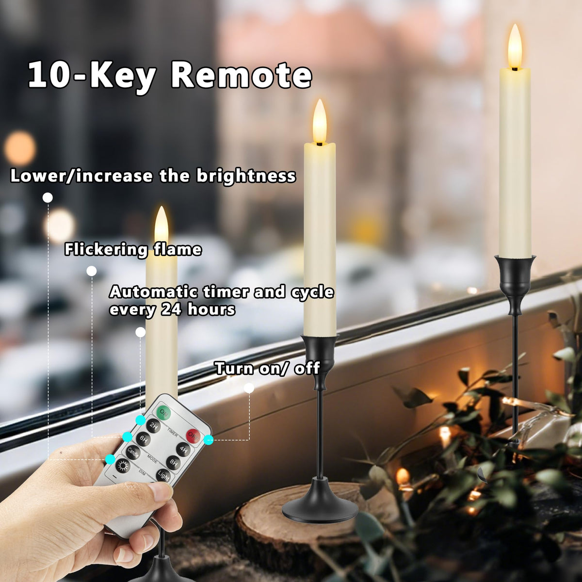 AFINETH 6.4 Inch Flameless Taper Candles with Remote Timer, Short Flickering Battery Operated Candles, Ivory Decorative Led Flameless Candlesticks for Weeding Home Party Festival, 8 Pack