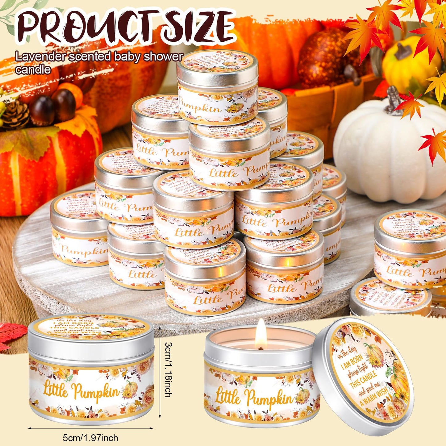 MTLEE 24 Pcs Fall Pumpkin Baby Shower Party Favors Candles Lavender Scented Baby Shower Favors for Guests Rustic Tealights Candles Gender Reveal Return Gifts(1.2 oz, Yellow)
