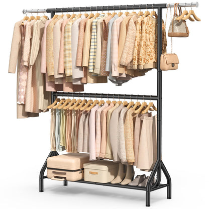 EAGMAK Double Rod Clothing Rack Load 622 LBS, Heavy Duty Clothes Rack for Hanging Clothes, 82.68 inch High Garment Rack with Sotrage Shelves, Metal Clothing Hanger Closet Wardrobe Organizer (Black)
