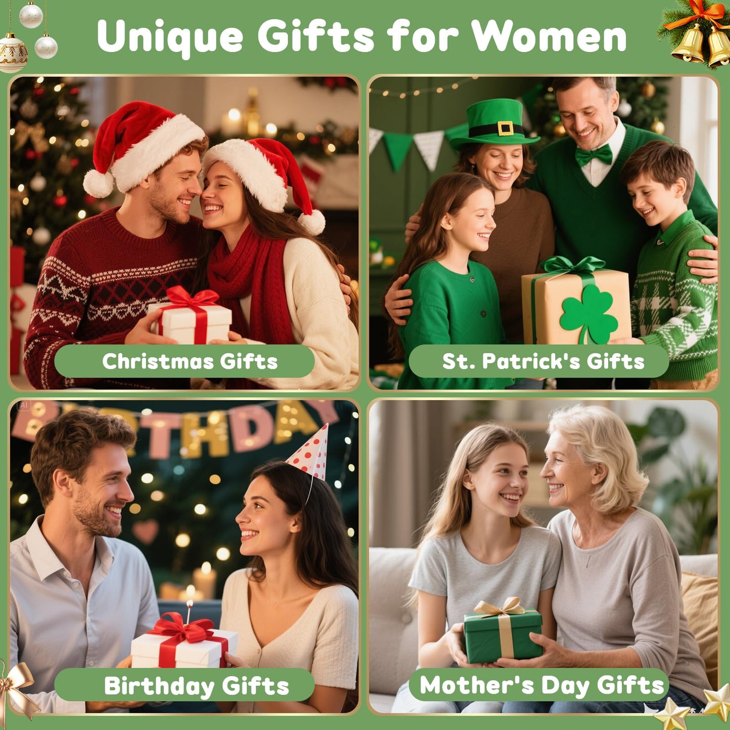 Large 3 Wick Flameless Candles Set of 2, 4"x4" Flickering LED Candles with Remote & Timer, Dimmable Real Wax Pillar Candles Battery Operated, Green Candles for Home Christmas St. Patrick’s Day Decor