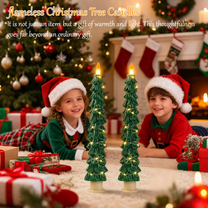 Eynshoo 2-Pack Christmas Tree Flameless LED Candles with String Lights, Realistic 3D Flickering Flame, Remote Control, Battery-Operated Christmas Decorations for Home & Holiday Display