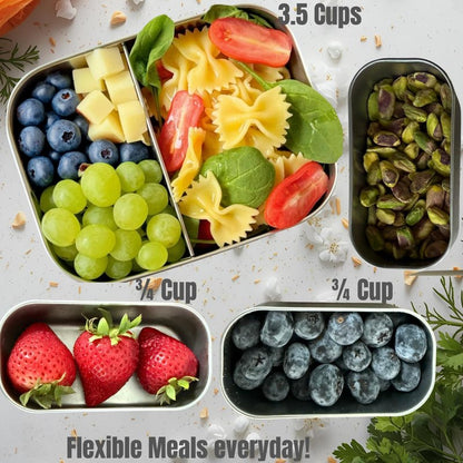 Modaniam 27 OZ Leak proof Stainless Steel Lunch Box containers, Stainless Steel Lunch Containers, Bento box, Metal Lunch Containers, Snacks container, Black, Small - 27 Oz+ 2 * 6.5Oz
