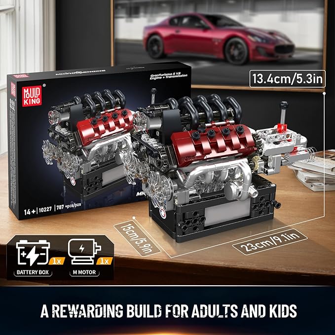 Mould King V8 Engine Building Kit Build Your Own Engine Model Kit That Runs STEM Engineering &amp Physical Science Experiment Set with Battery &amp Motor Car Engine for Age 14+/Adult(787 Pcs)