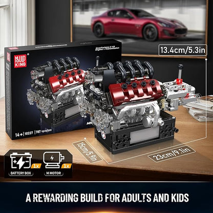 Mould King V8 Engine Building Kit Build Your Own Engine Model Kit That Runs STEM Engineering &amp Physical Science Experiment Set with Battery &amp Motor Car Engine for Age 14+/Adult(787 Pcs)