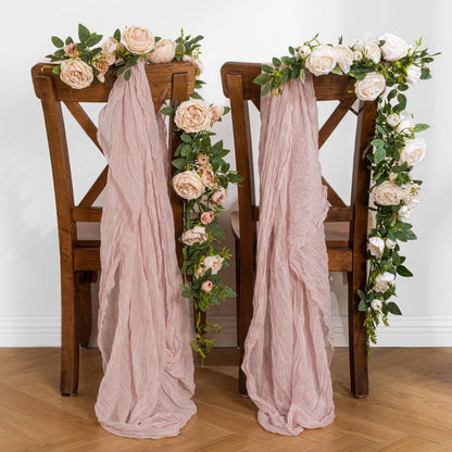 Leetaltree Cheesecloth Table Runner with Wrinkle Texture - 35x120 Inch 10 FT Crinkled Gauze Table Runner for Wedding, Party & Home Decor - Elegant Scarf Table Runner (Pink, 3 Pack)