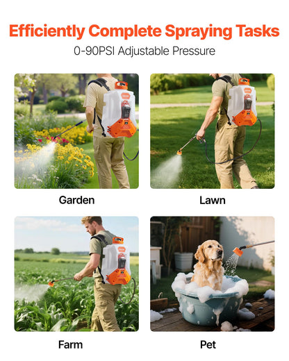 VEVOR Battery Powered Backpack Sprayer, Electric Back Pack Sprayer 4 Gallon, 2 Wands & 8 Nozzles, Adjustable 0-90 PSI, 4H Runtime, Portable Lawn & Garden Sprayers for Weeding, Spraying, Cleaning