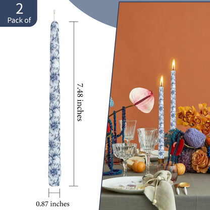 Handmade Printed Candles 10 in Long Candle Sticks Unscented Candle Blue and White Porcelain Pattern Candles for Home Wedding Dinner Holiday Party